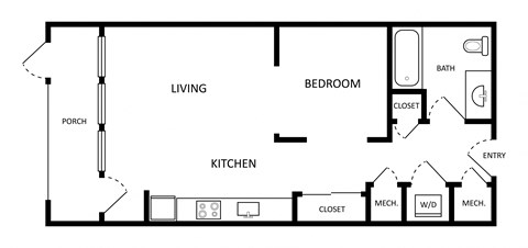 Floor plan for studio, 1 bath, 533 sqft